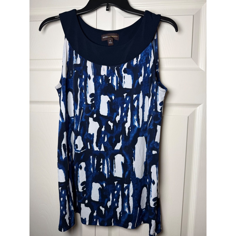 Dana Buchman Womens Blue White Abstract Print Sleeveless Top Blouse Size M